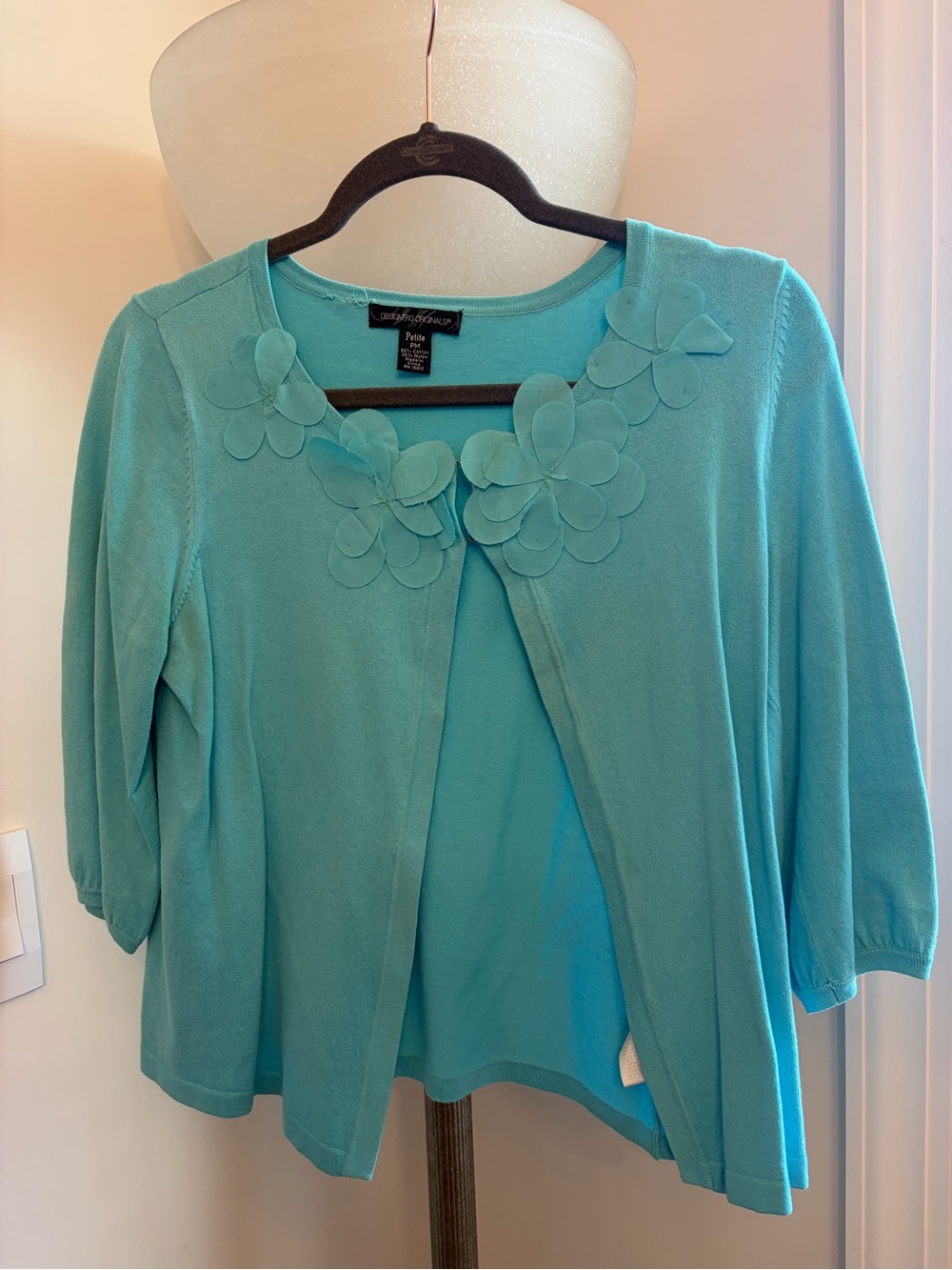 Designers Originals Aqua Floral-Appliqué Cardigan